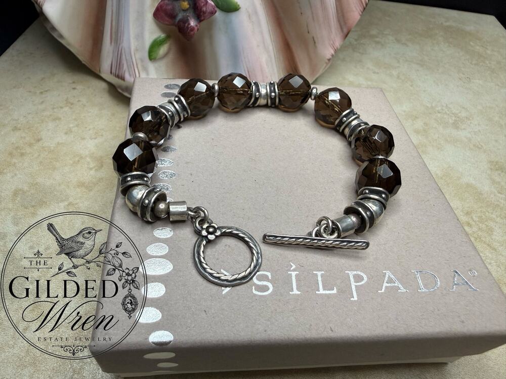 Retired Silpada B1477 925 Sterling Silver Smoky Quartz Faceted Bracelet 8” 2007
